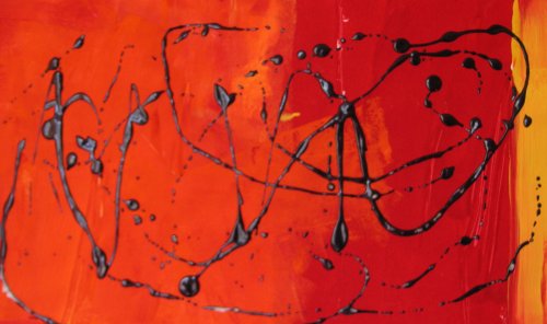 encre noire sur peinture rouge